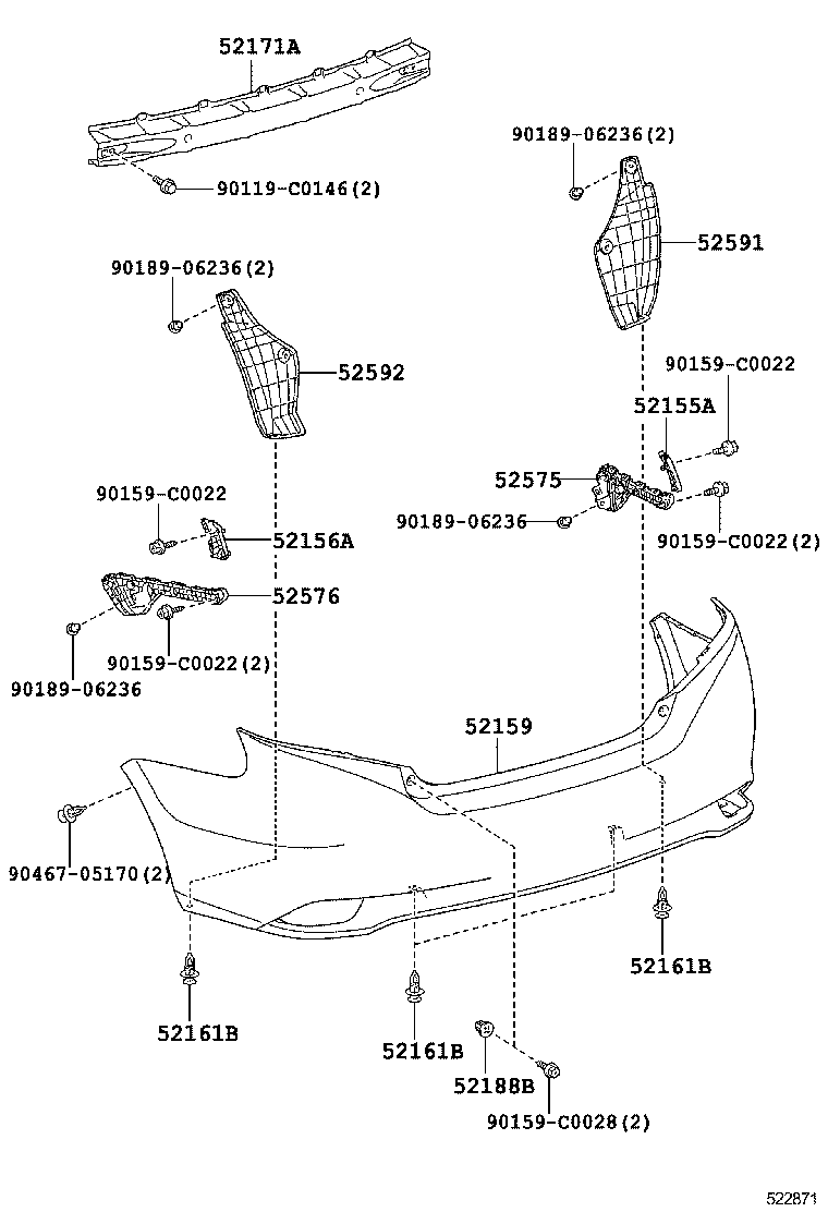 52155-0D130 SUPPORT, REAR BUMPER SIDE, RH product image