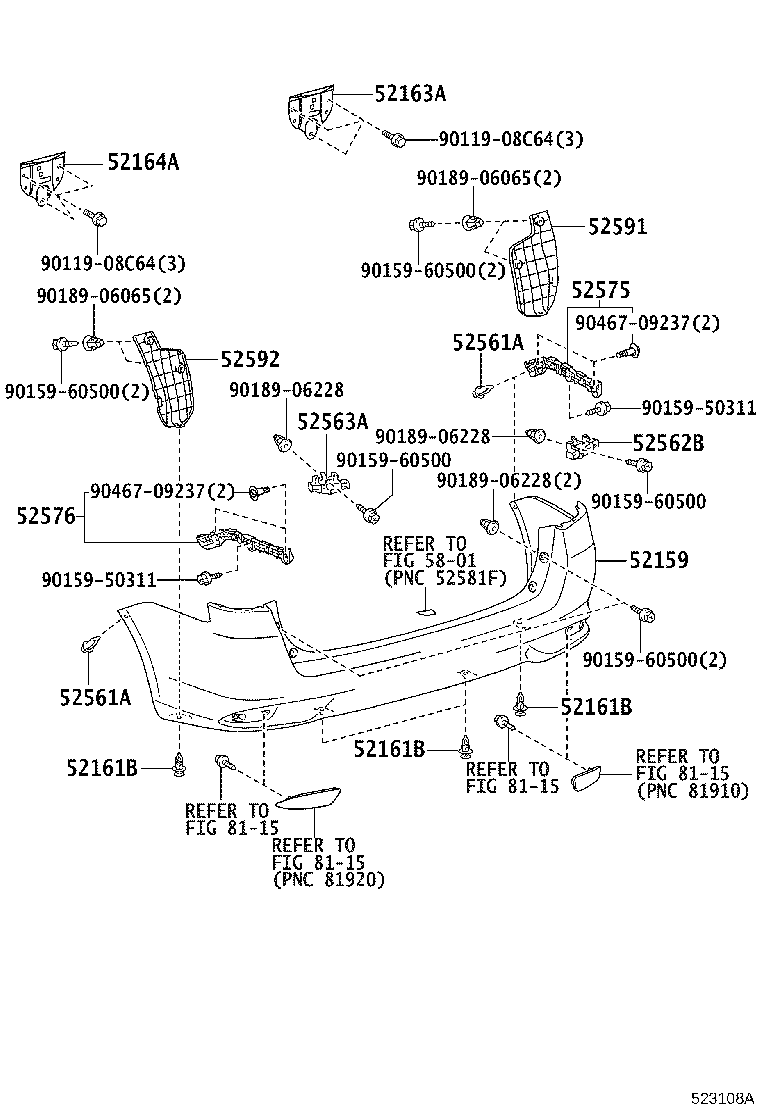 52592-12230 SEAL, REAR BUMPER SIDE, LH product image