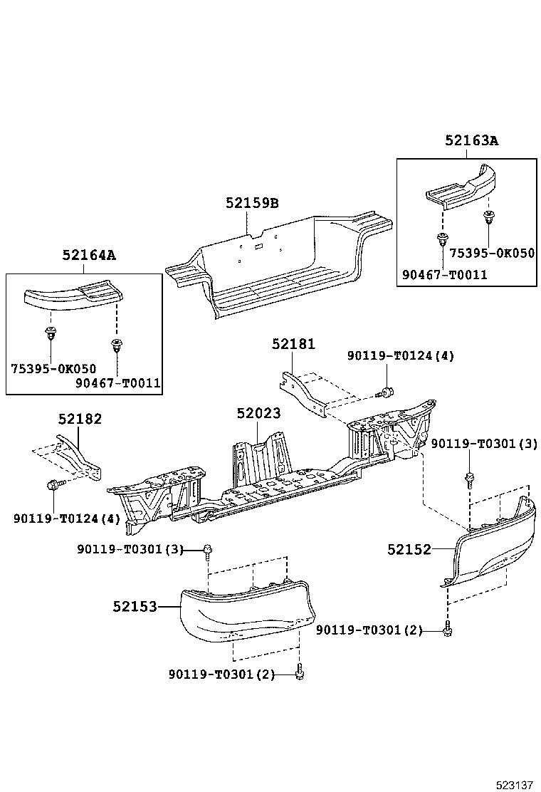 52151-0K040 BAR, REAR BUMPER, RH product image