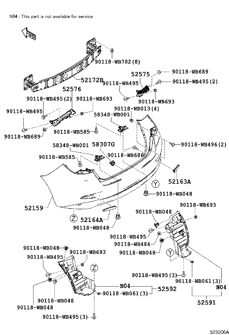 52592-WB001 SEAL, REAR BUMPER SIDE, LH product image