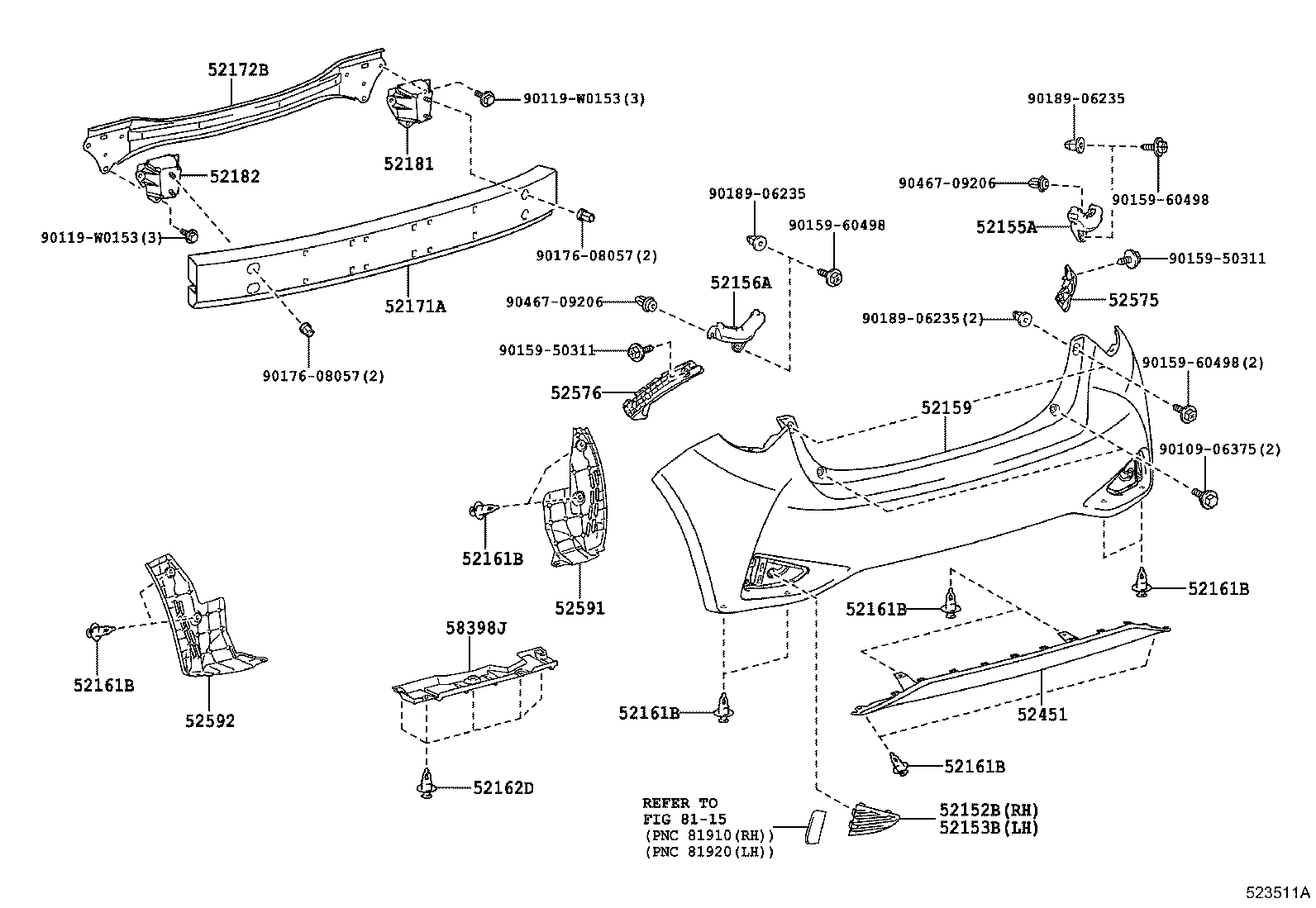 52592-0D290 SEAL, REAR BUMPER SIDE, LH product image