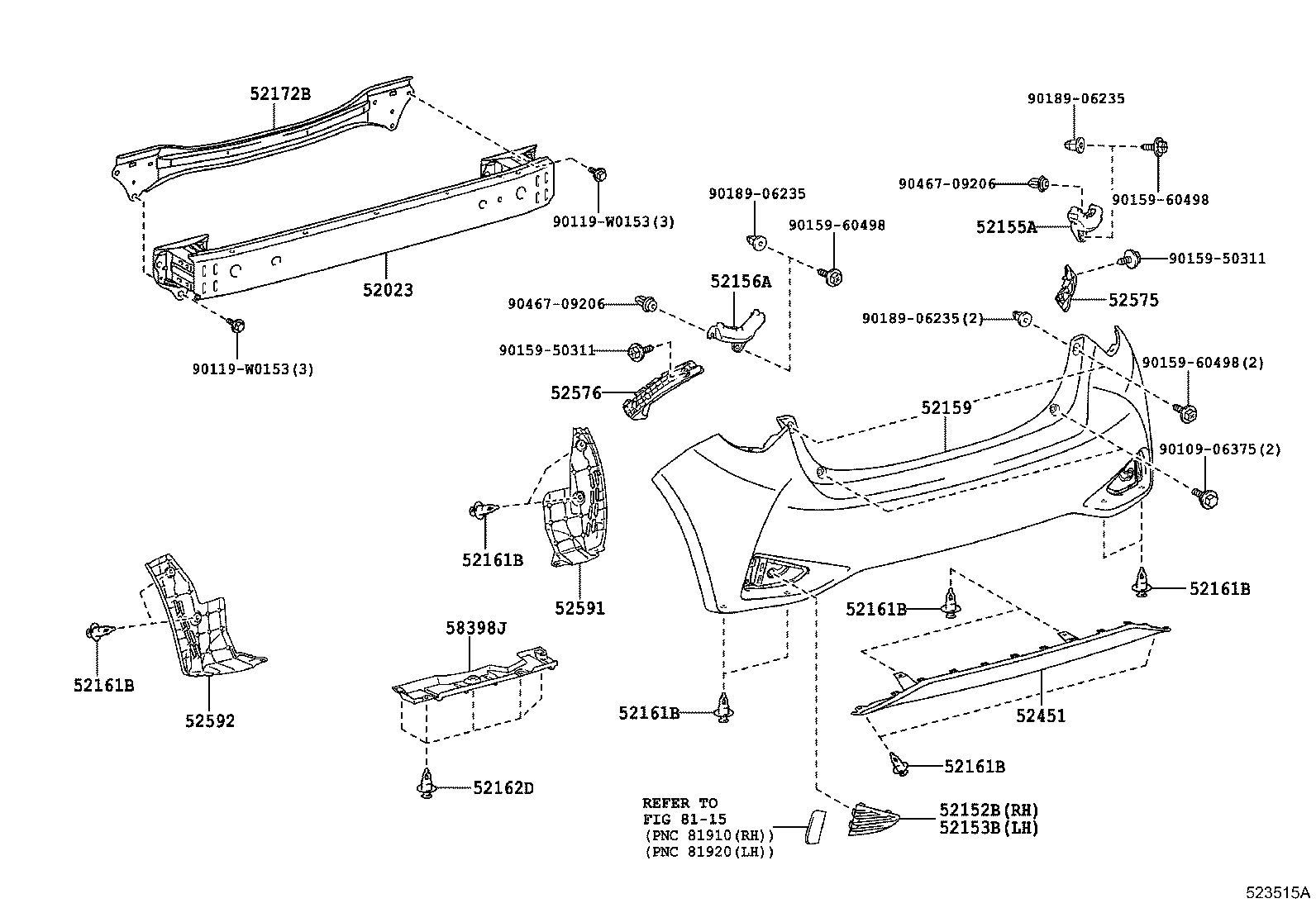 52592-0D280 SEAL, REAR BUMPER SIDE, LH product image