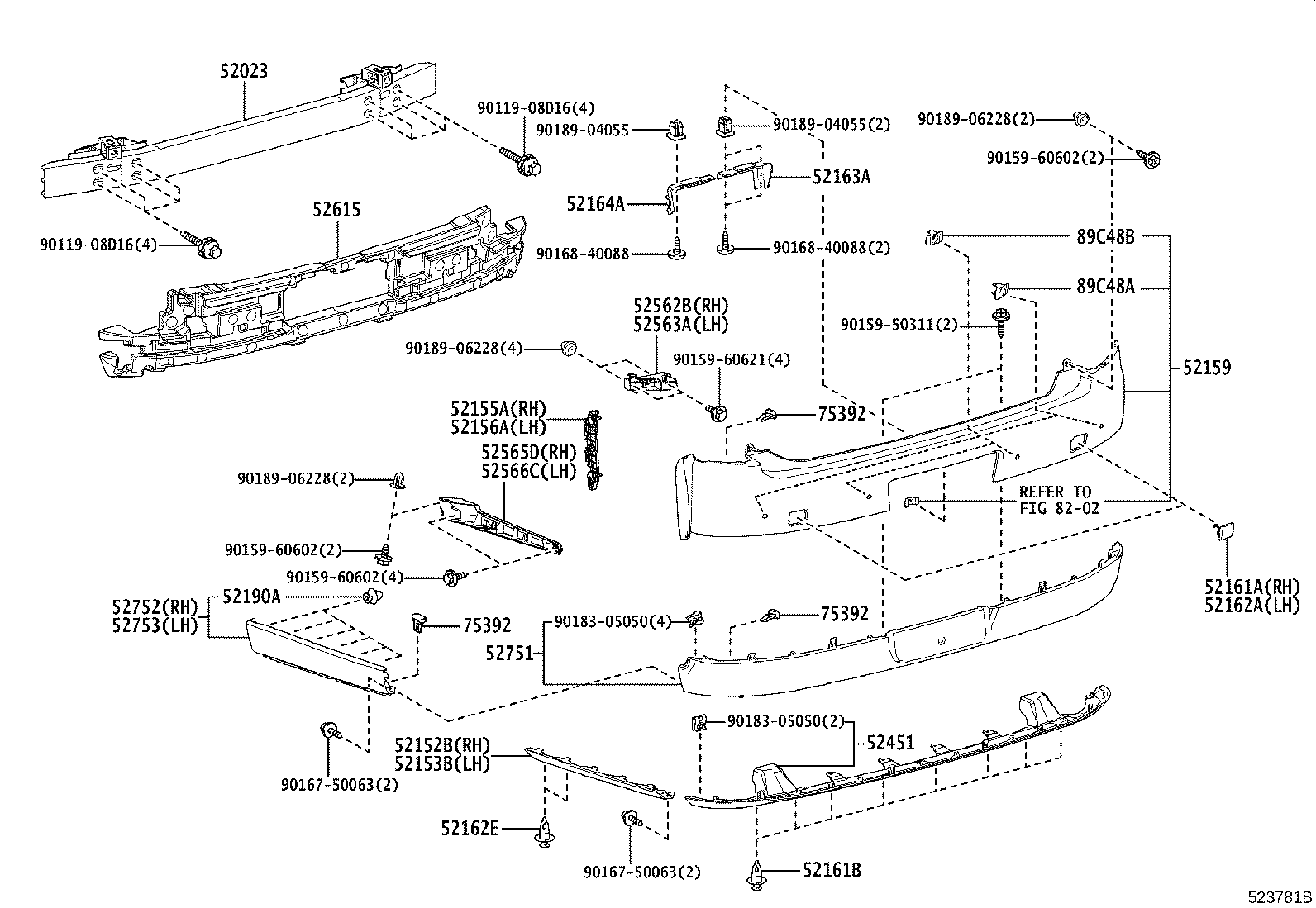 52153-40020 EXTENSION, REAR BUMPER, LH product image