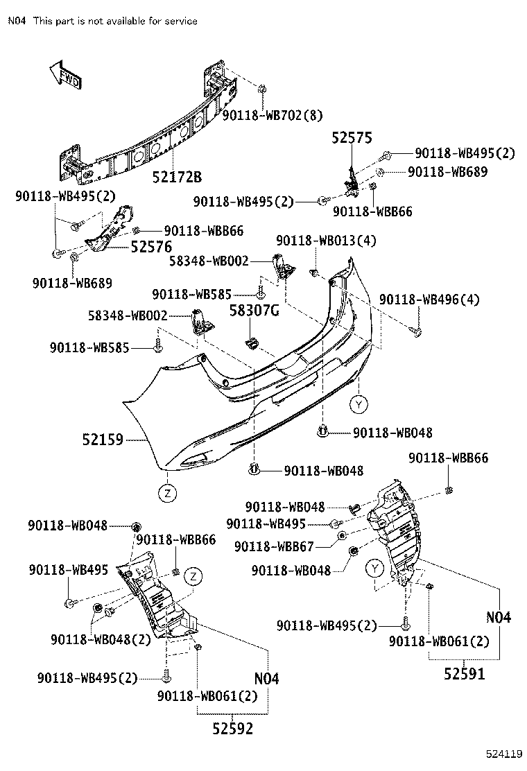 52592-WB001 SEAL, REAR BUMPER SIDE, LH product image