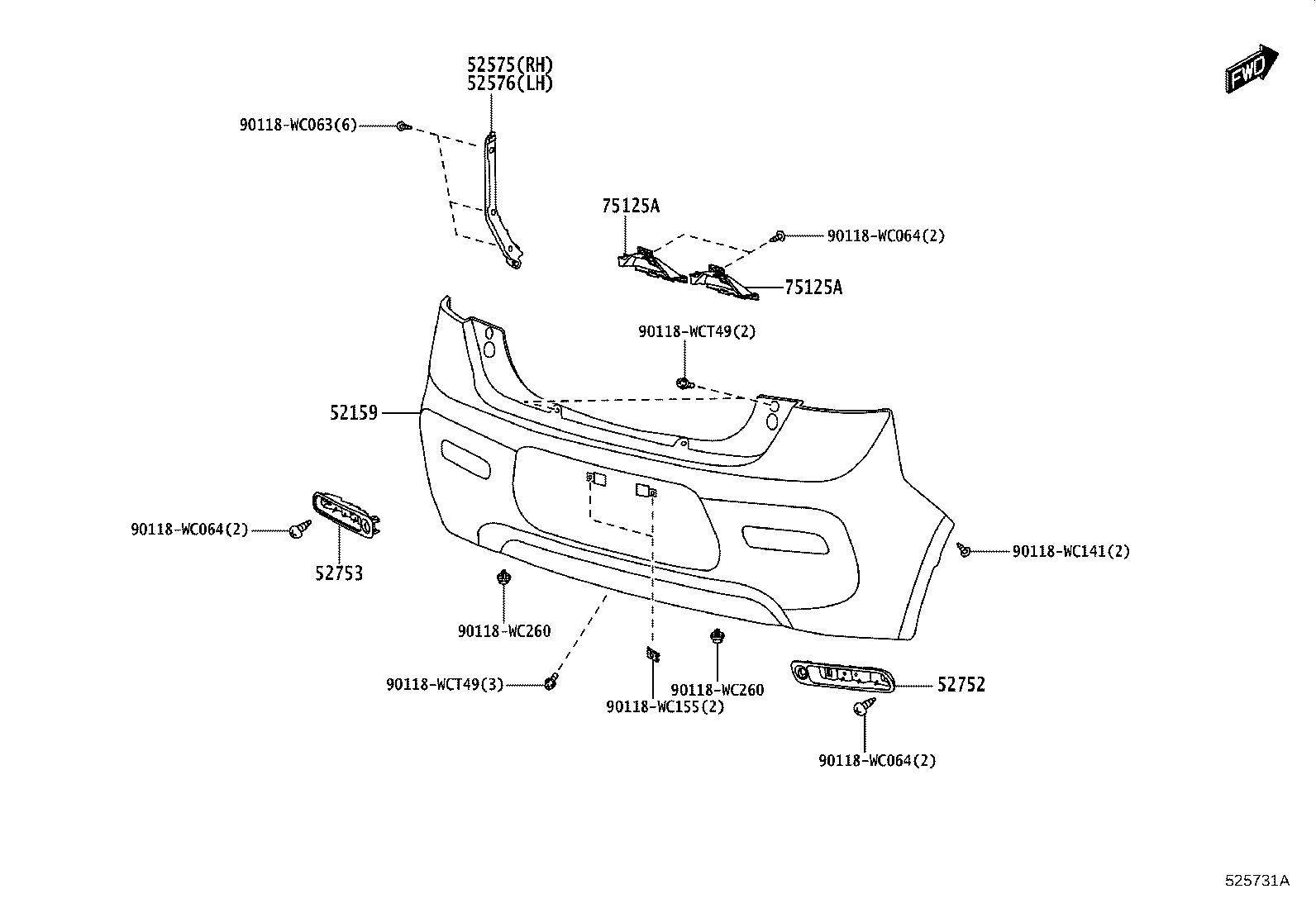 52576-WC010 RETAINER, REAR BUMPER SIDE, LH product image