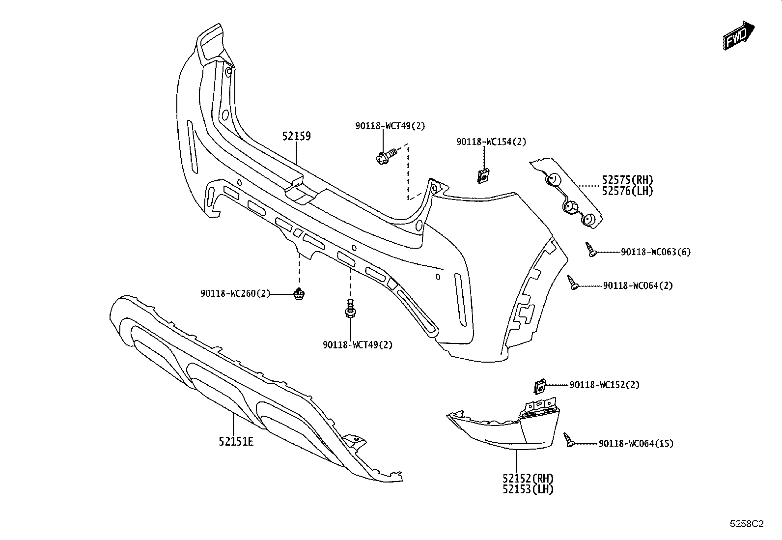 52152-WC001 BAR, REAR BUMPER, RH product image