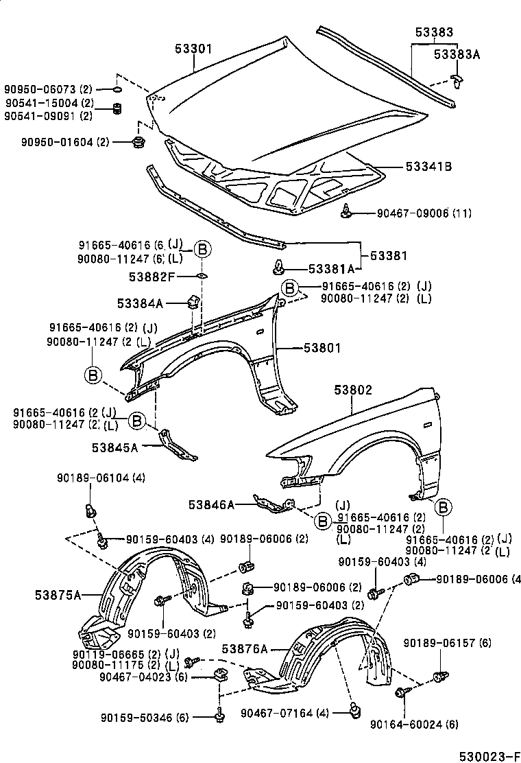 53384-AA010 BUMPER, FENDER TO HOOD product image