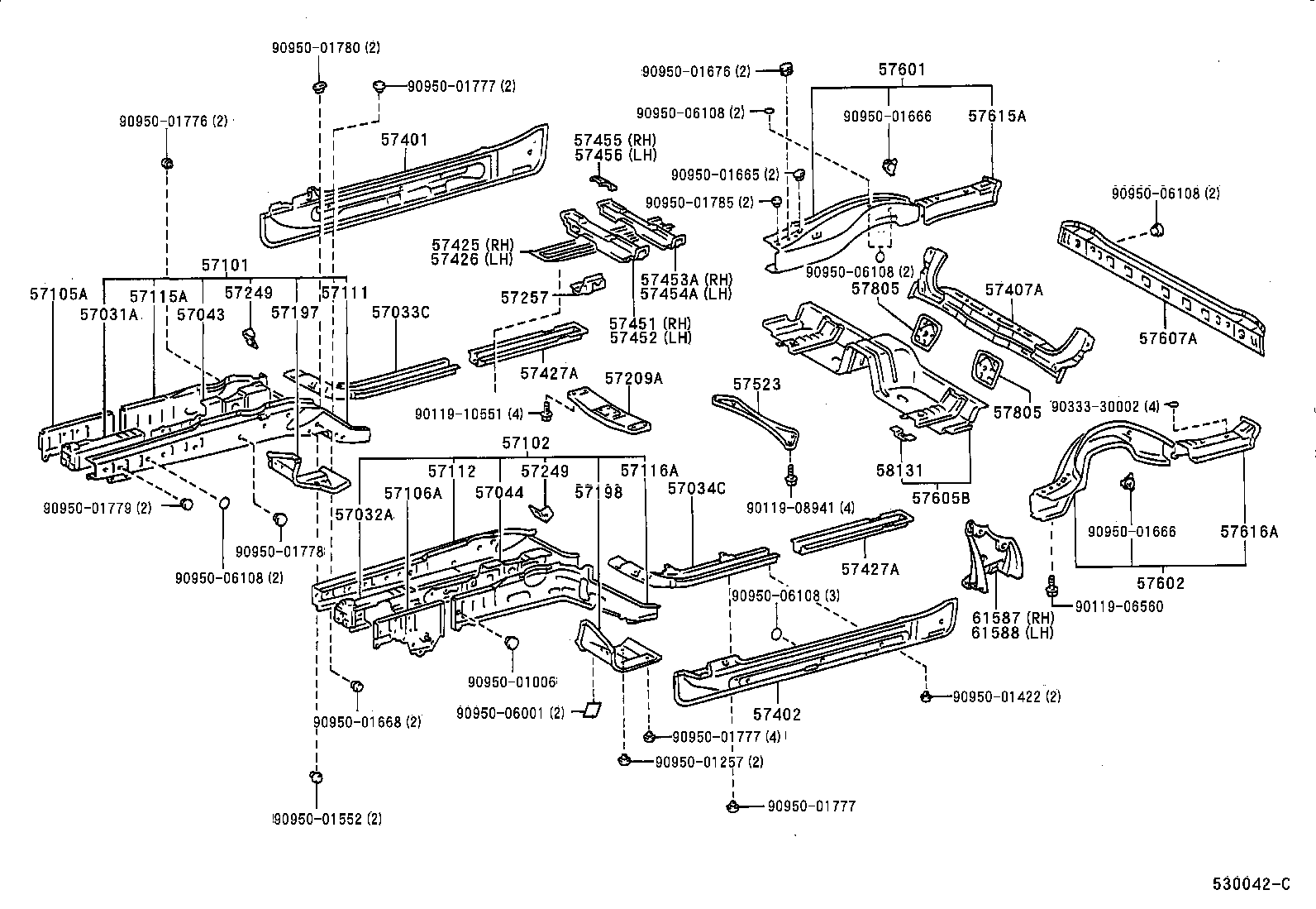 57102-24909 MEMBER SUB-ASSY, FRONT SIDE, LH product image