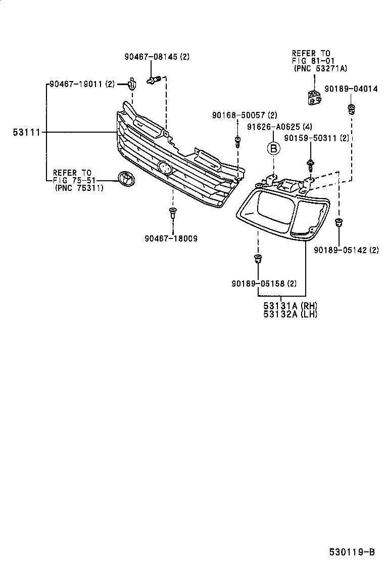 53100-28190 GRILLE, RADIATOR product image