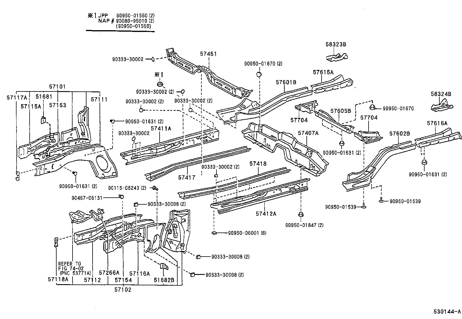 57102-02031 MEMBER SUB-ASSY, FRONT SIDE, LH product image