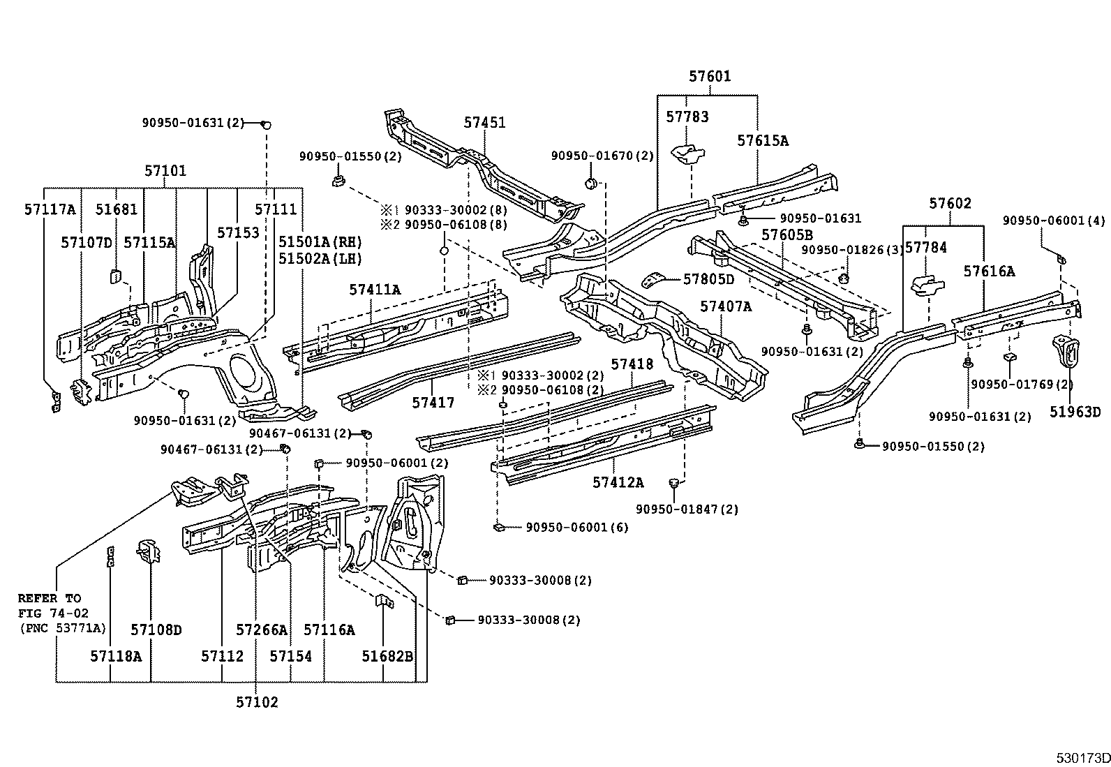 57102-12957 MEMBER SUB-ASSY, FRONT SIDE, LH product image