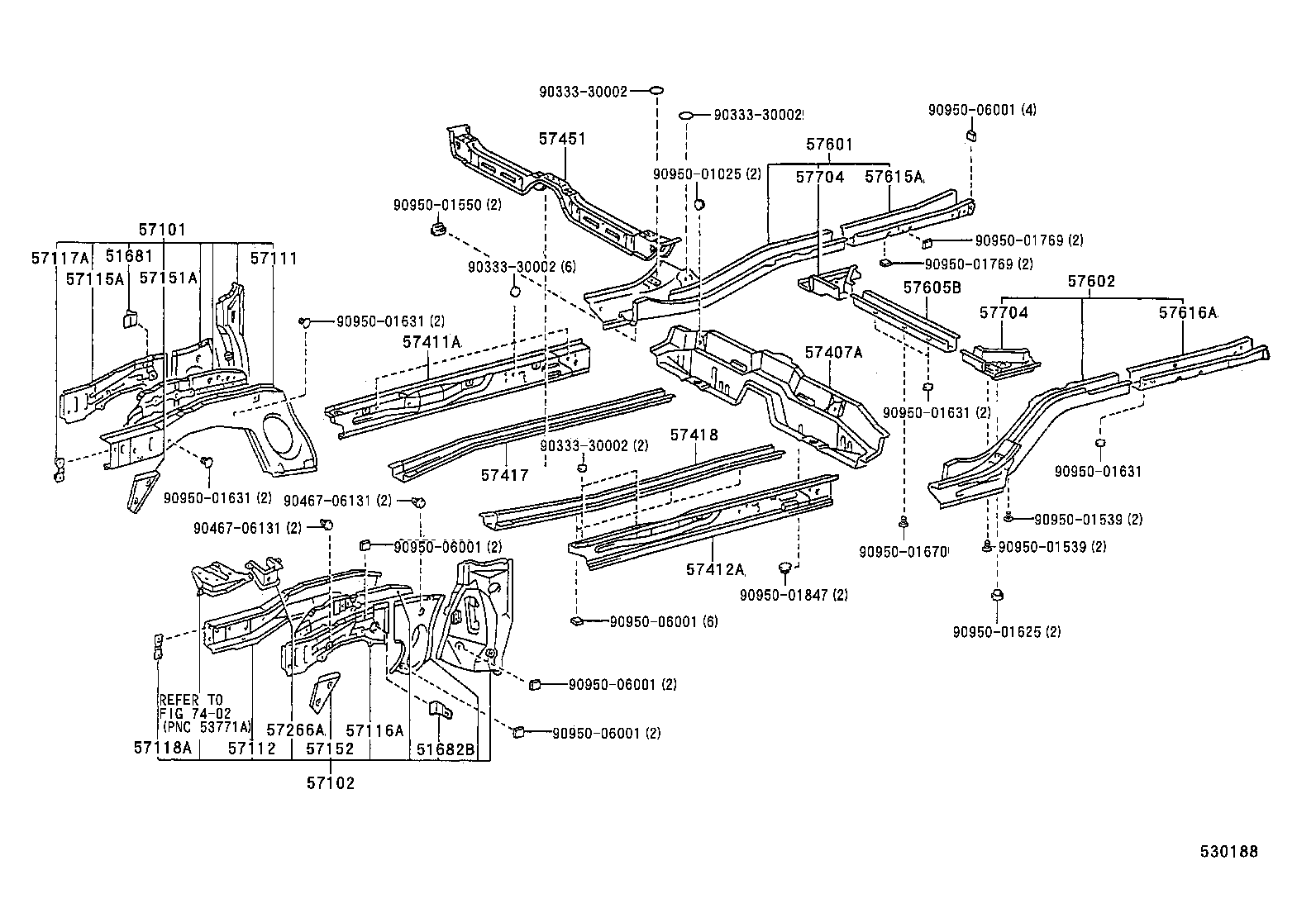 57102-12400 MEMBER SUB-ASSY, FRONT SIDE, LH product image