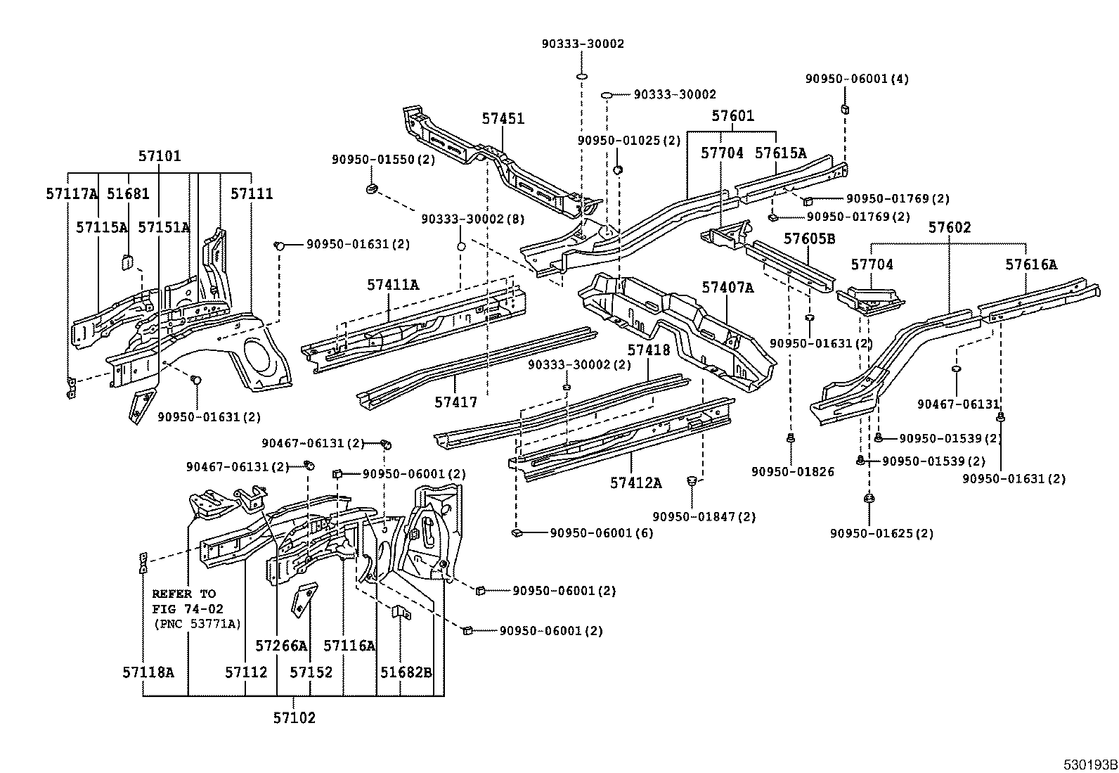 57102-12957 MEMBER SUB-ASSY, FRONT SIDE, LH product image