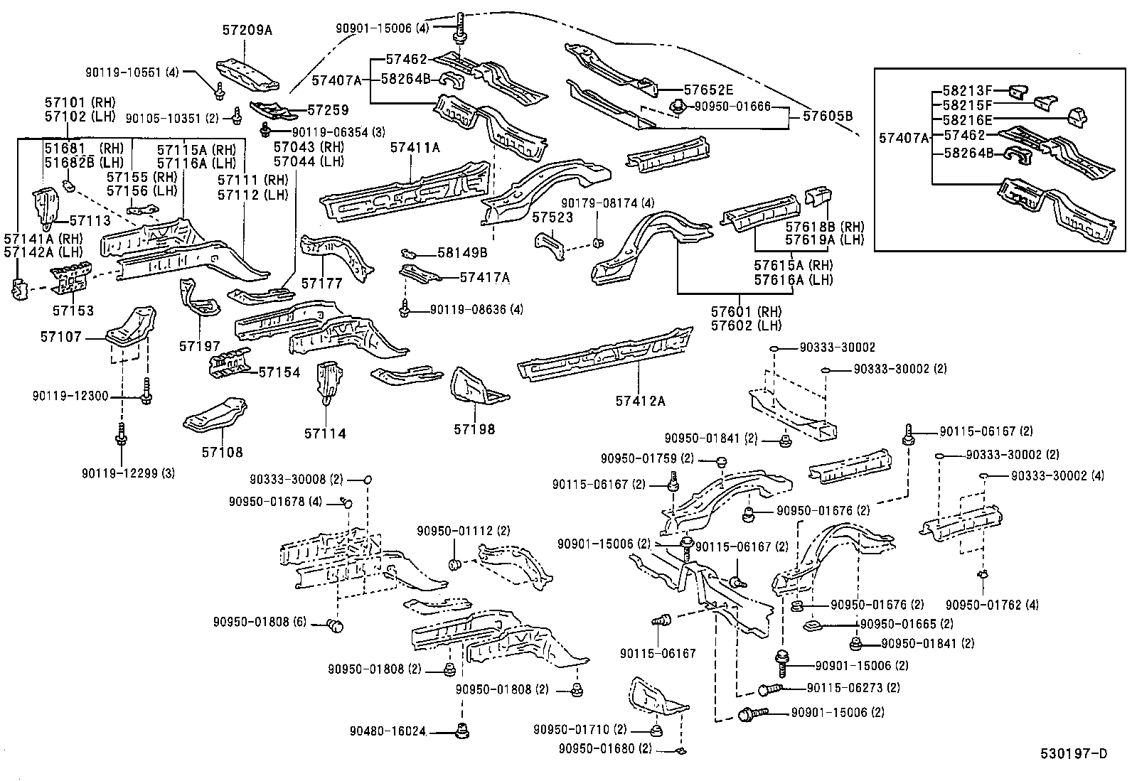 57102-50908 MEMBER SUB-ASSY, FRONT SIDE, LH product image