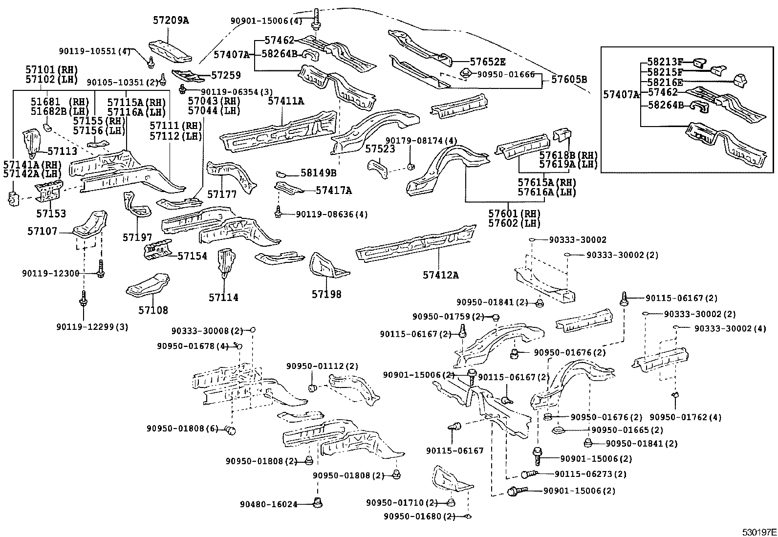57101-50929 MEMBER SUB-ASSY, FRONT SIDE, RH product image