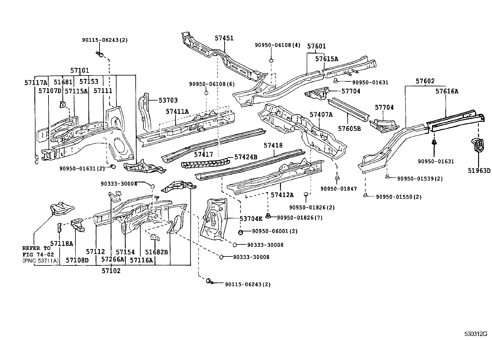 57102-12909 MEMBER SUB-ASSY, FRONT SIDE, LH product image