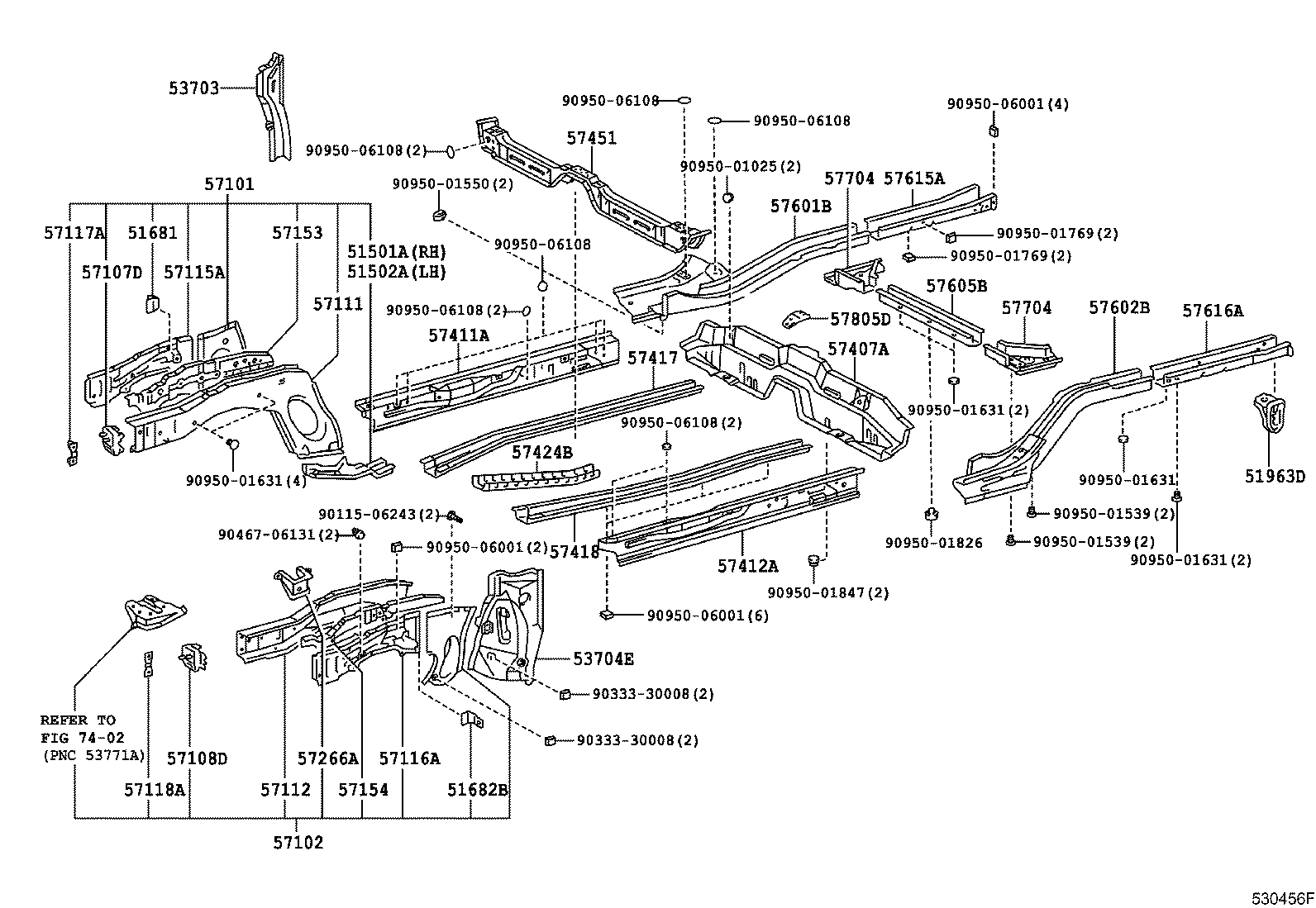 57102-12957 MEMBER SUB-ASSY, FRONT SIDE, LH product image