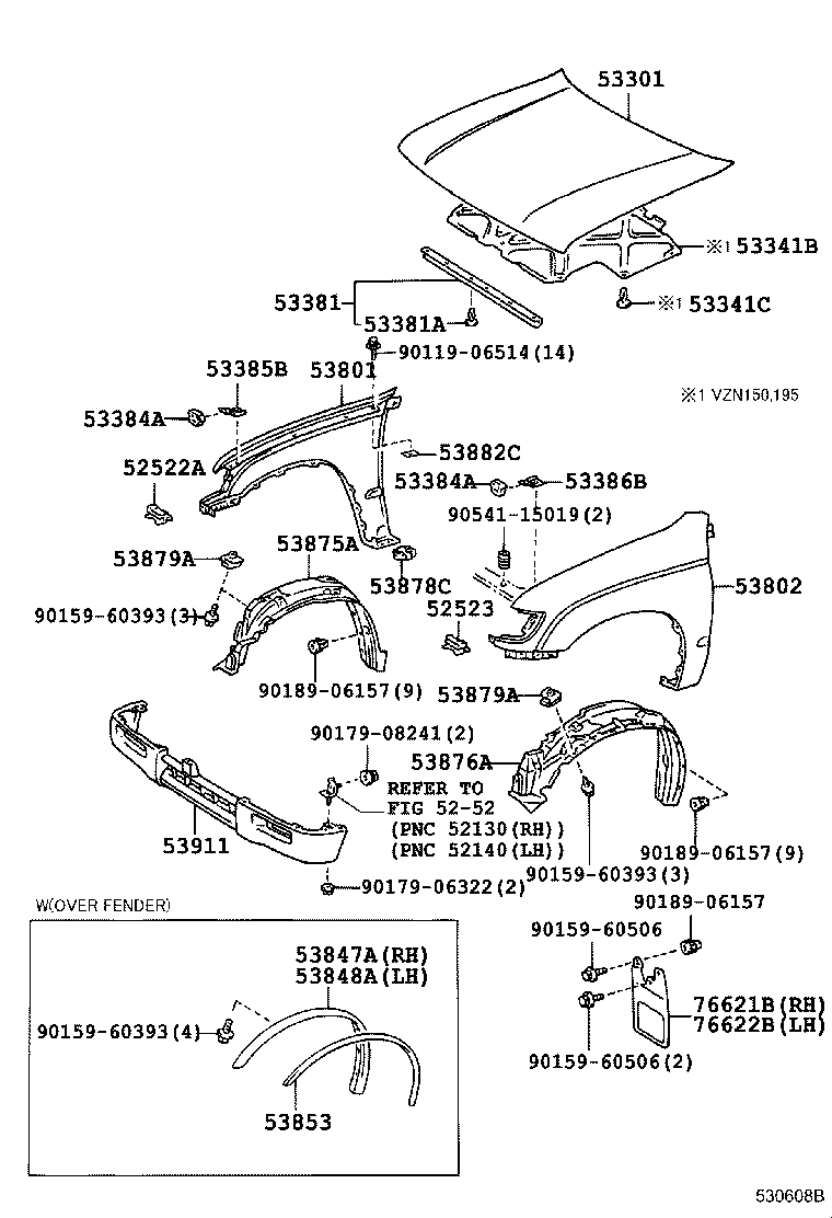 53875-04030 LINER, FRONT FENDER, RH product image