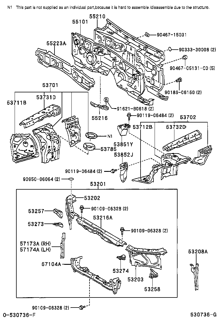 53208-53010 SUPPORT SUB-ASSY, HOOD LOCK product image
