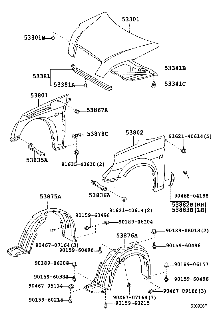 53876-63012 LINER, FRONT FENDER, LH product image