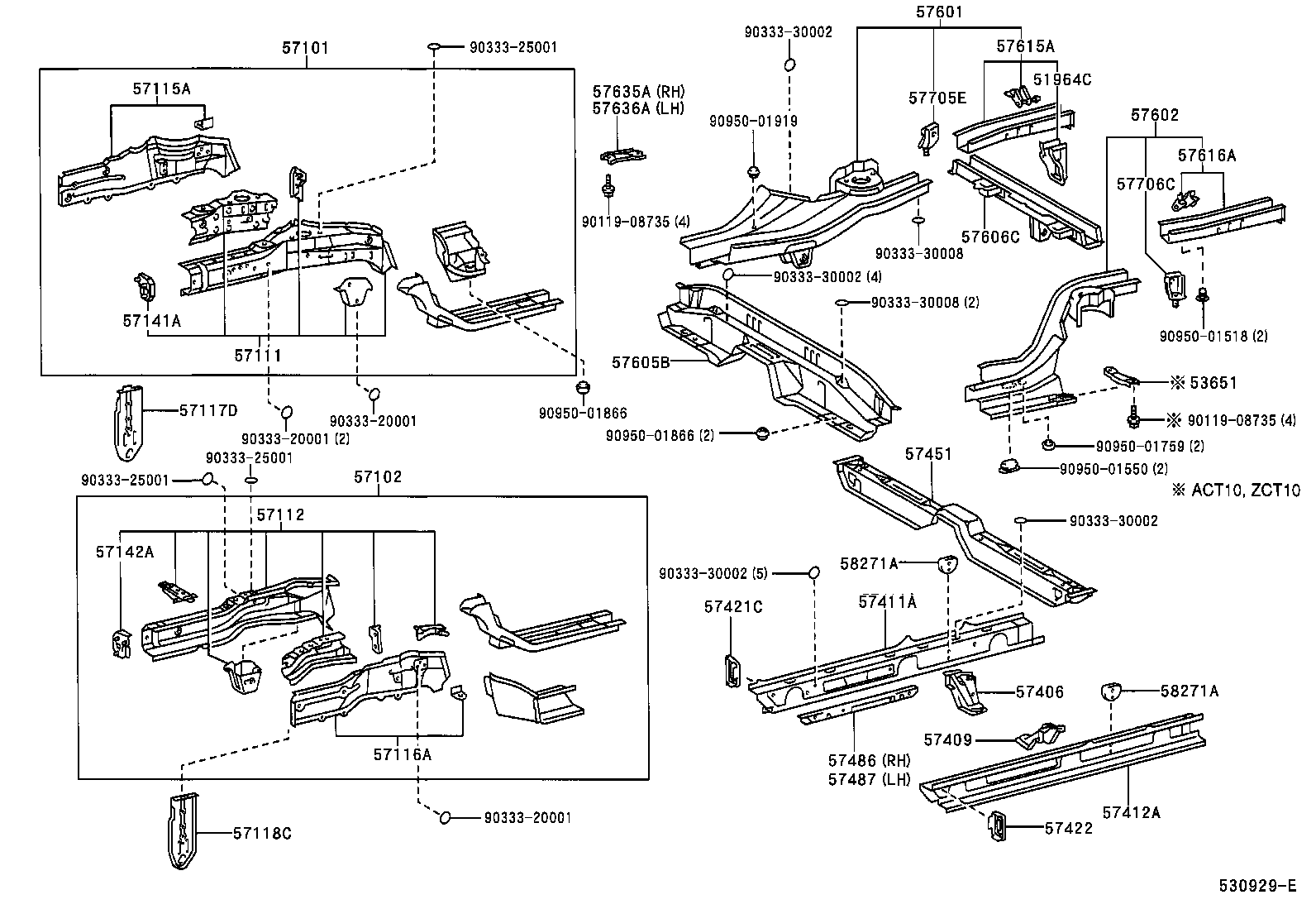 57602-63010 MEMBER SUB-ASSY, REAR FLOOR SIDE, LH product image