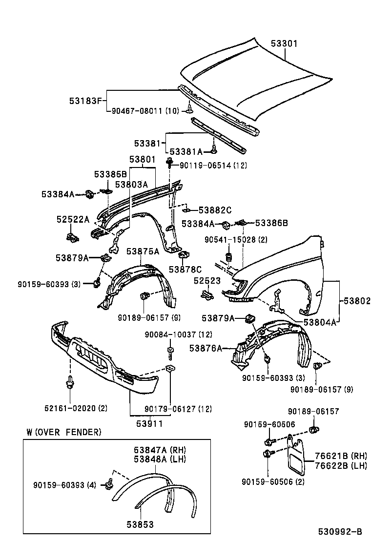 53876-04050 LINER, FRONT FENDER, LH product image
