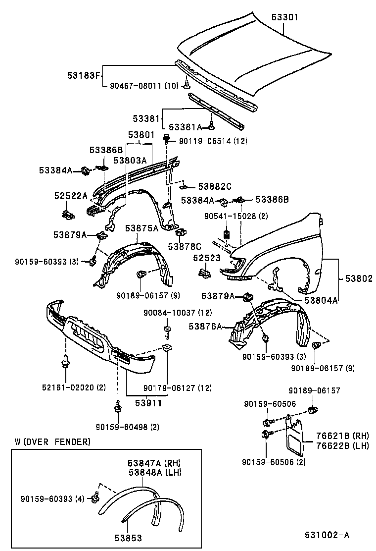 53875-04030 LINER, FRONT FENDER, RH product image