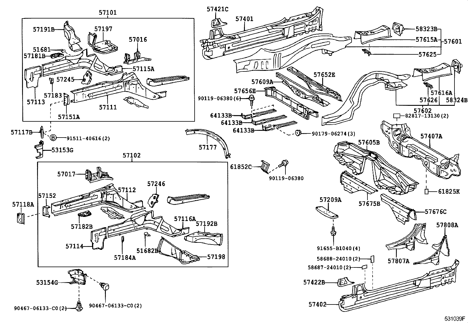 57102-24071 MEMBER SUB-ASSY, FRONT SIDE, LH product image