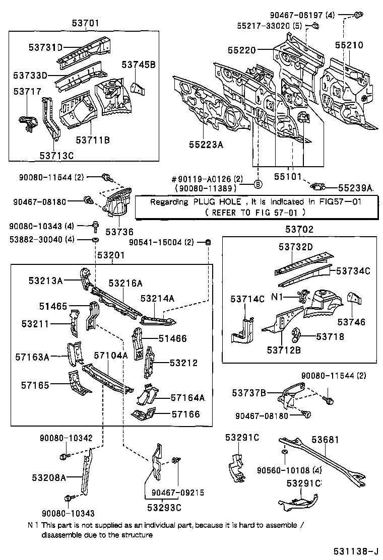 57163-06010 REINFORCEMENT, FRONT CROSSMEMBER, NO.1 RH product image