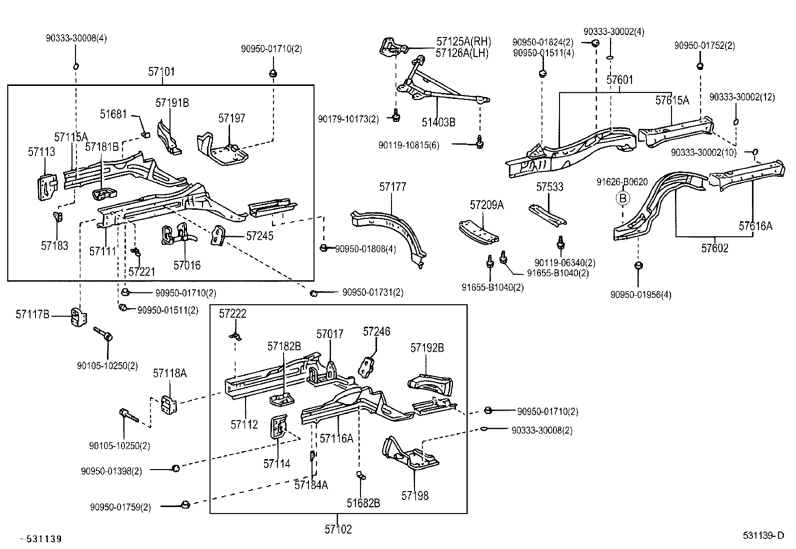 57102-30092 MEMBER SUB-ASSY, FRONT SIDE, LH product image