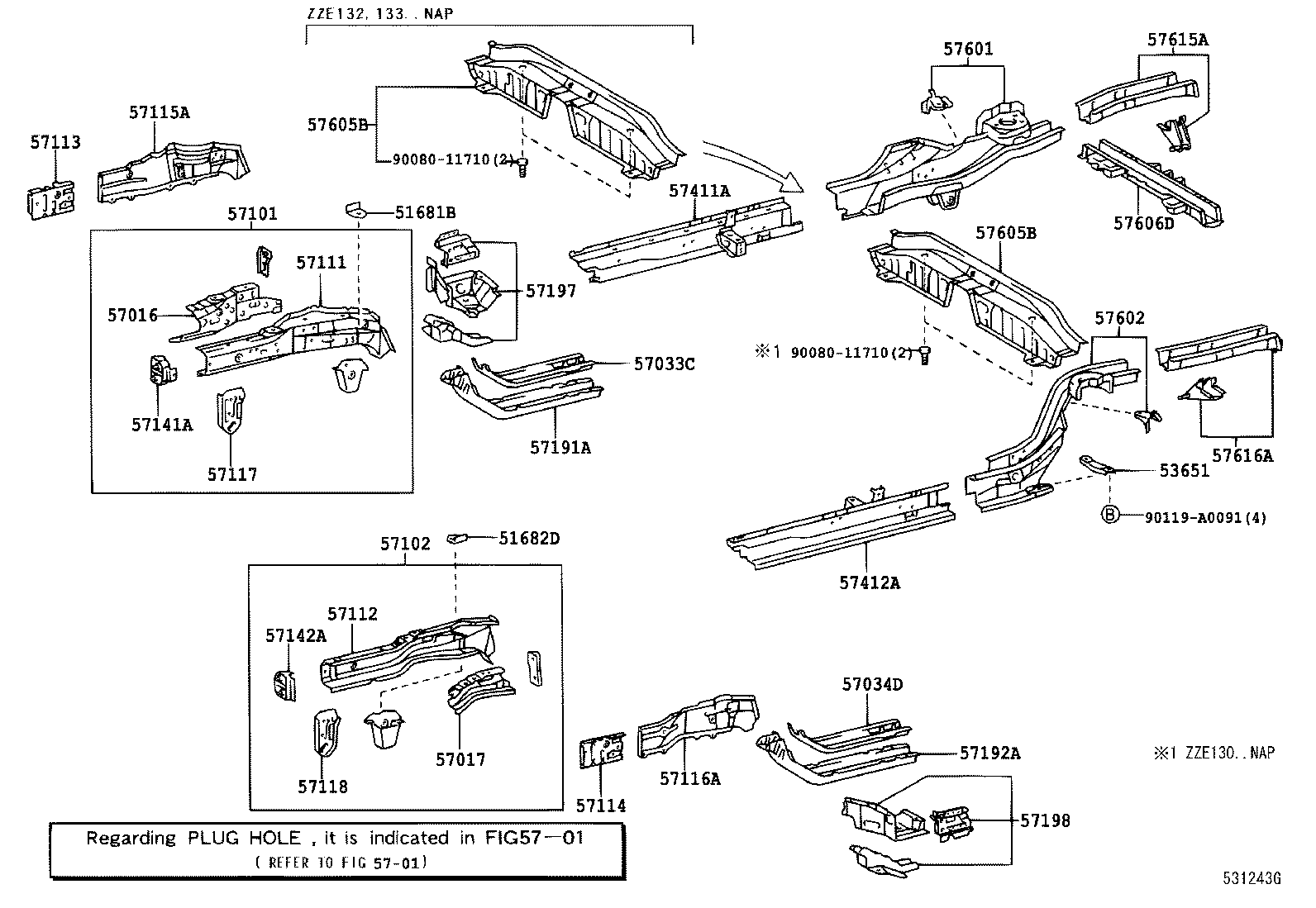 57102-02904 MEMBER SUB-ASSY, FRONT SIDE, LH product image