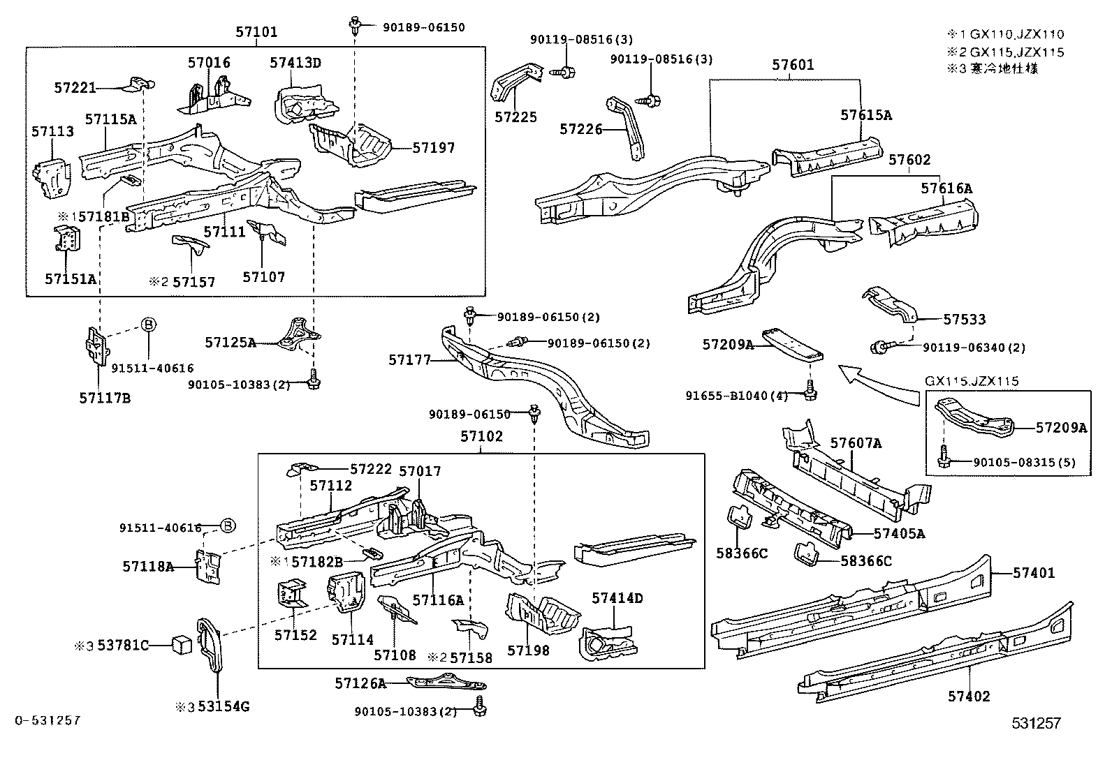 57102-22440 MEMBER SUB-ASSY, FRONT SIDE, LH product image