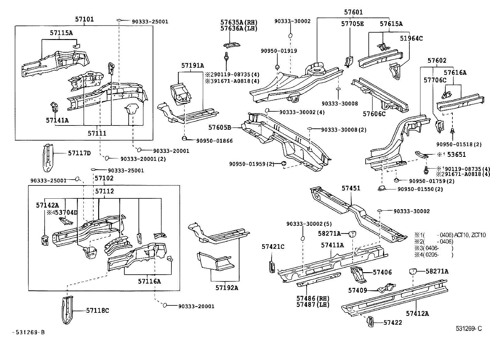 57602-63010 MEMBER SUB-ASSY, REAR FLOOR SIDE, LH product image
