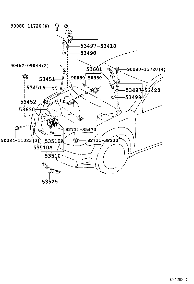 53452-01020 HOLDER, HOOD STAY product image