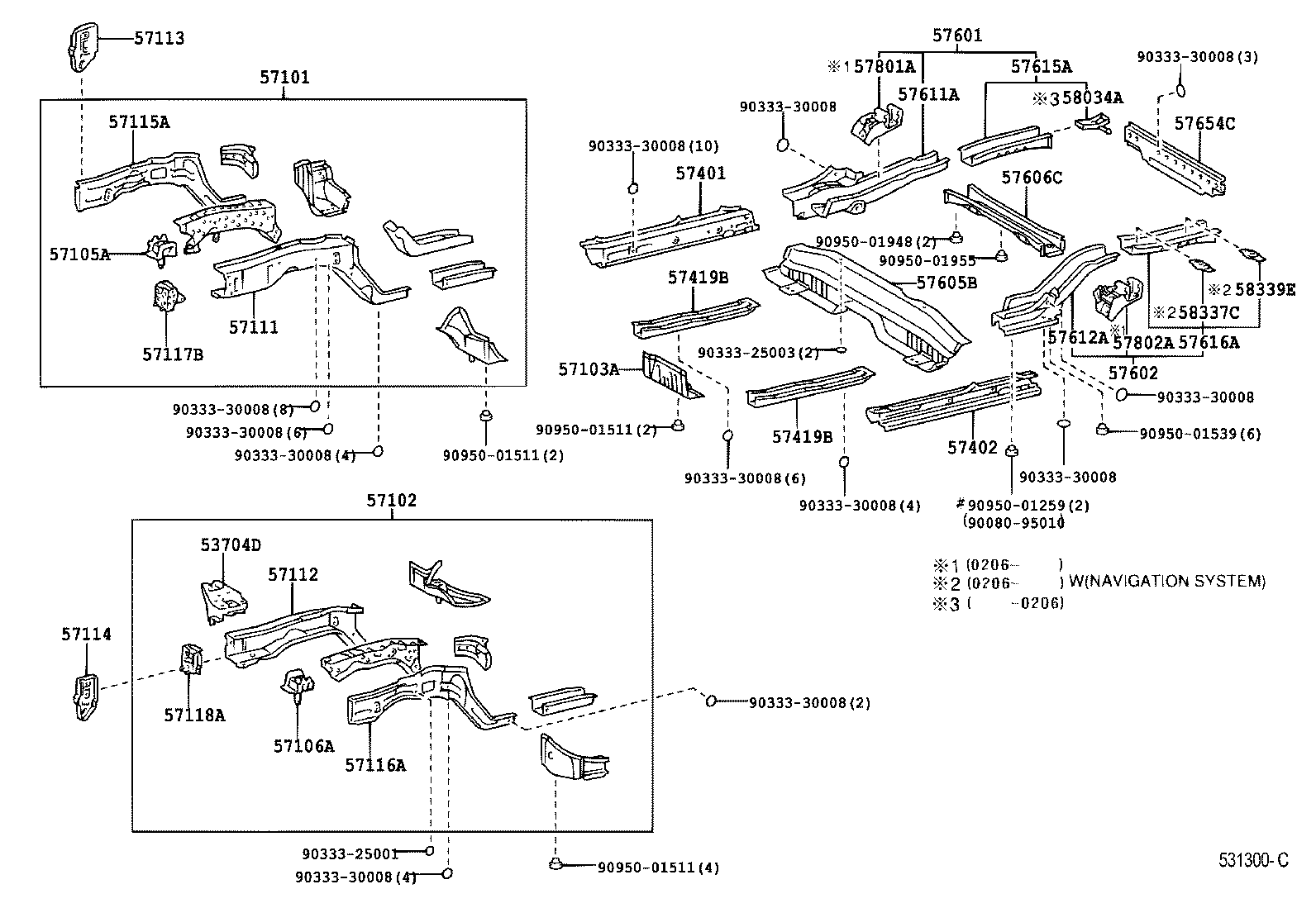 57601-07050 MEMBER SUB-ASSY, REAR FLOOR SIDE, RH product image