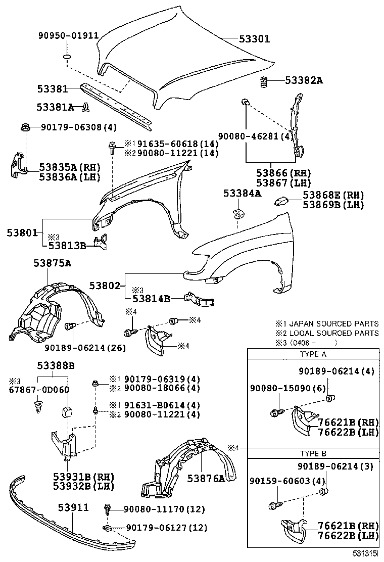 53813-34010 EXTENSION, FRONT FENDER, RH product image