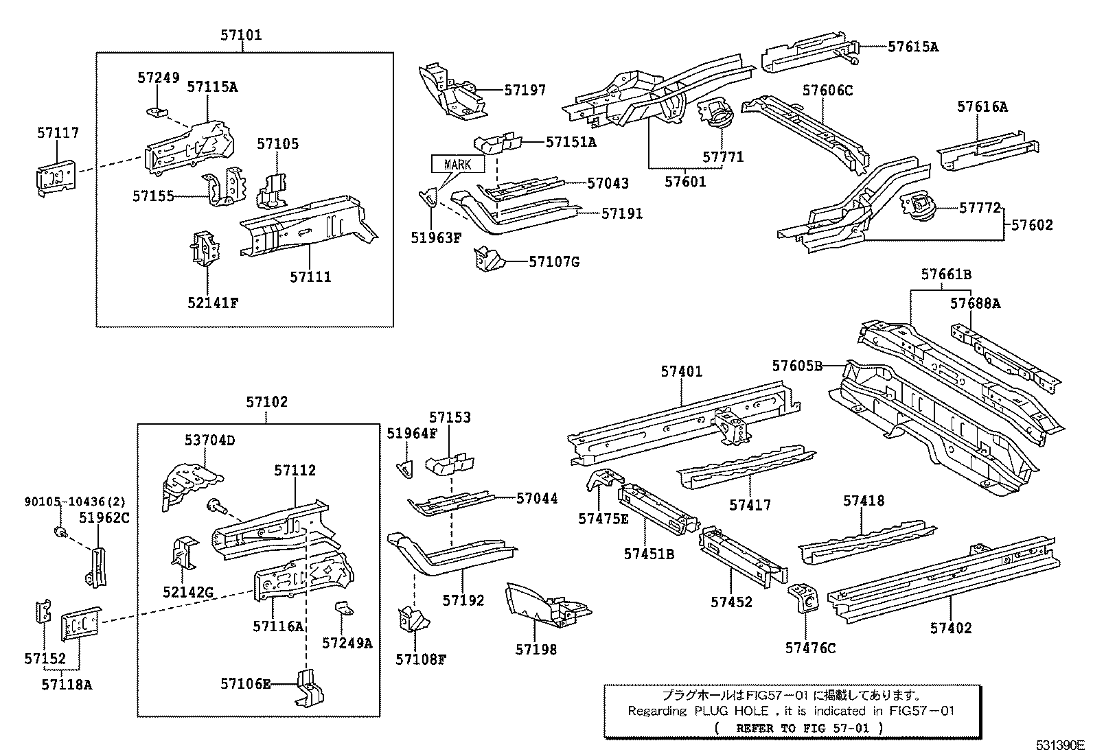 57102-52912 MEMBER SUB-ASSY, FRONT SIDE, LH product image