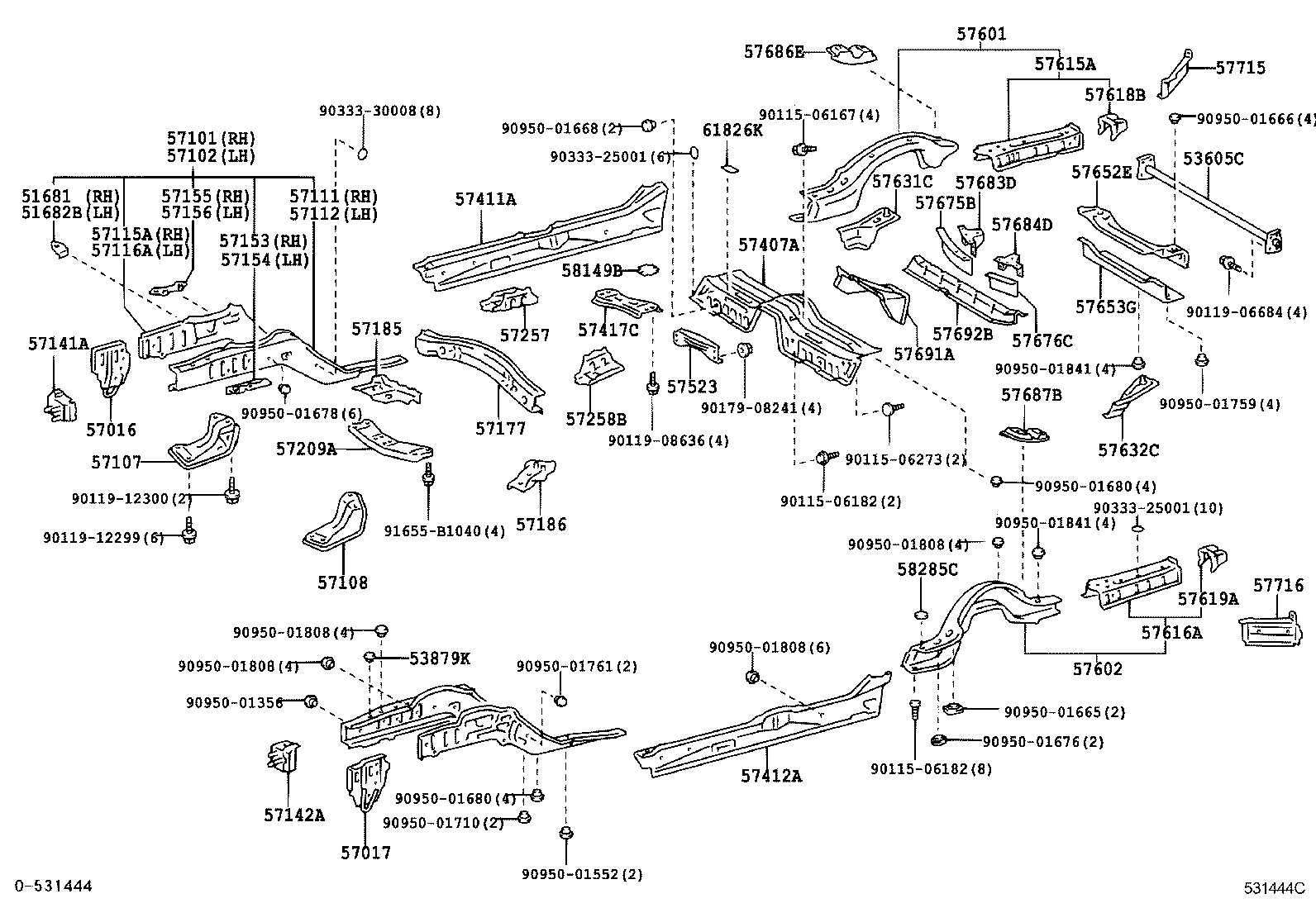 57101-40010 MEMBER SUB-ASSY, FRONT SIDE, RH product image
