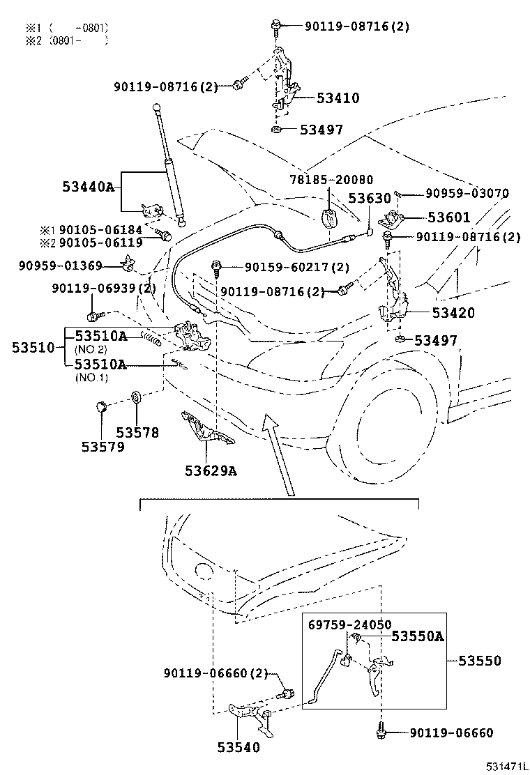 53440-49155 SUPPORT ASSY, HOOD, RH product image