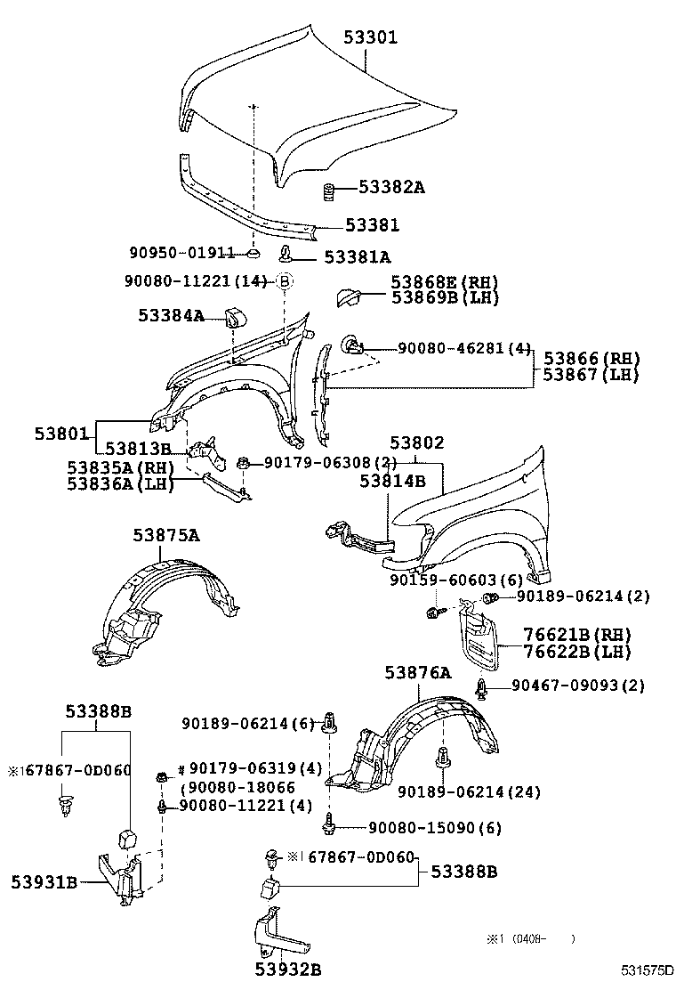 53813-34010 EXTENSION, FRONT FENDER, RH product image