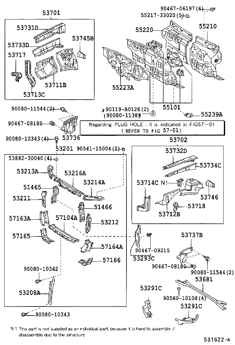 57163-06010 REINFORCEMENT, FRONT CROSSMEMBER, NO.1 RH product image