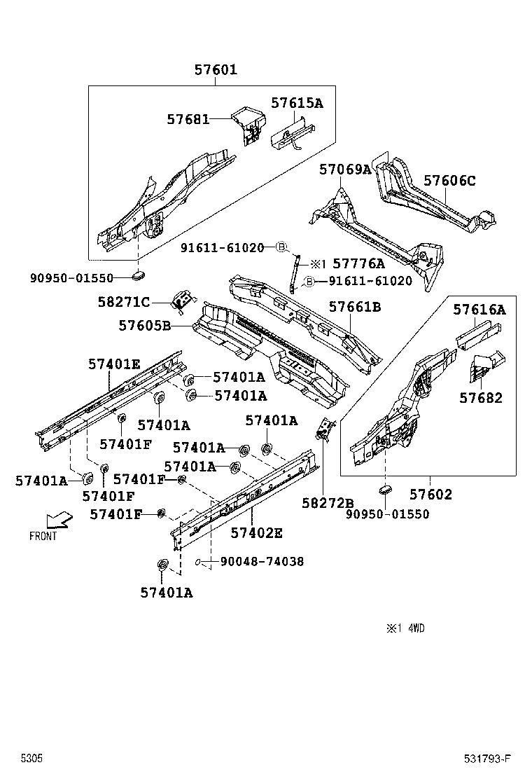 57033-B1010 MEMBER, REAR FLOOR SIDE, REAR RH product image
