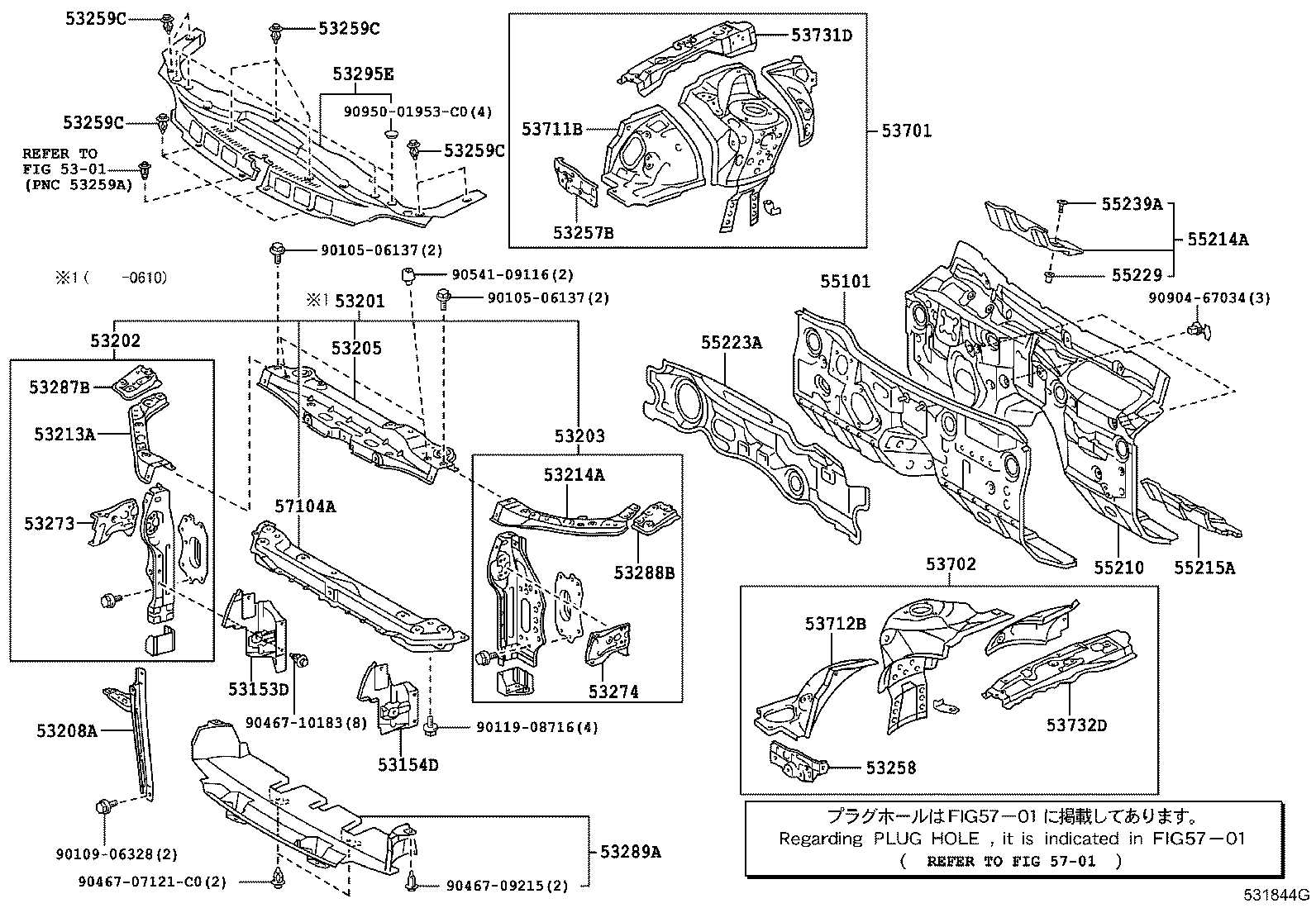 53705-22041 MEMBER, FRONT APRON TO COWL SIDE, UPPER RH product image