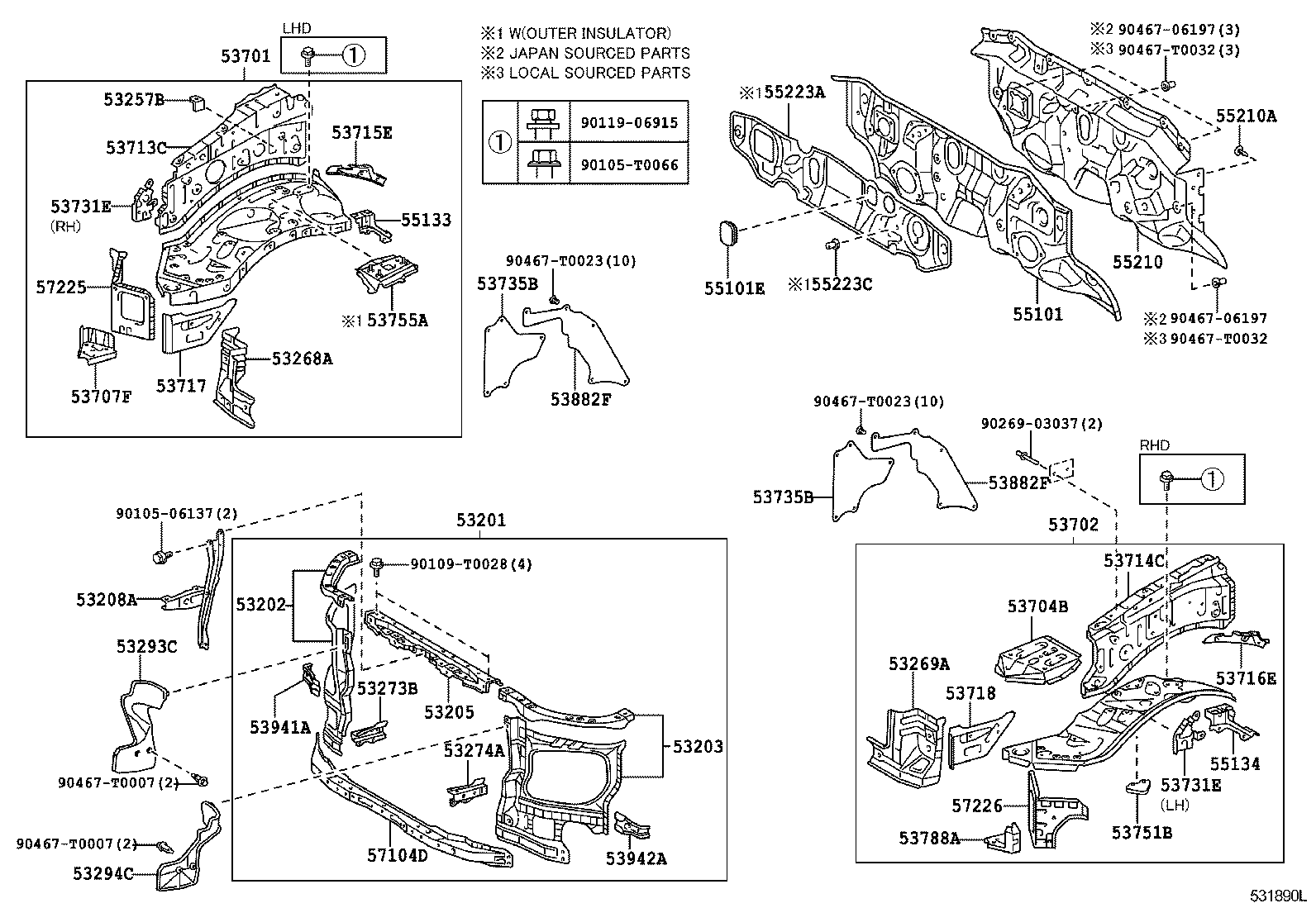 53208-0K040 SUPPORT SUB-ASSY, HOOD LOCK product image