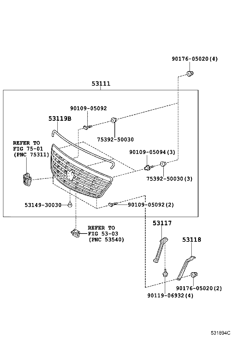 53100-0N050 GRILLE, RADIATOR product image