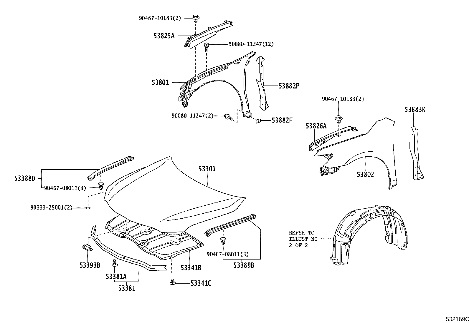 53388-06020 SEAL, HOOD TO FRONT FENDER, RH product image