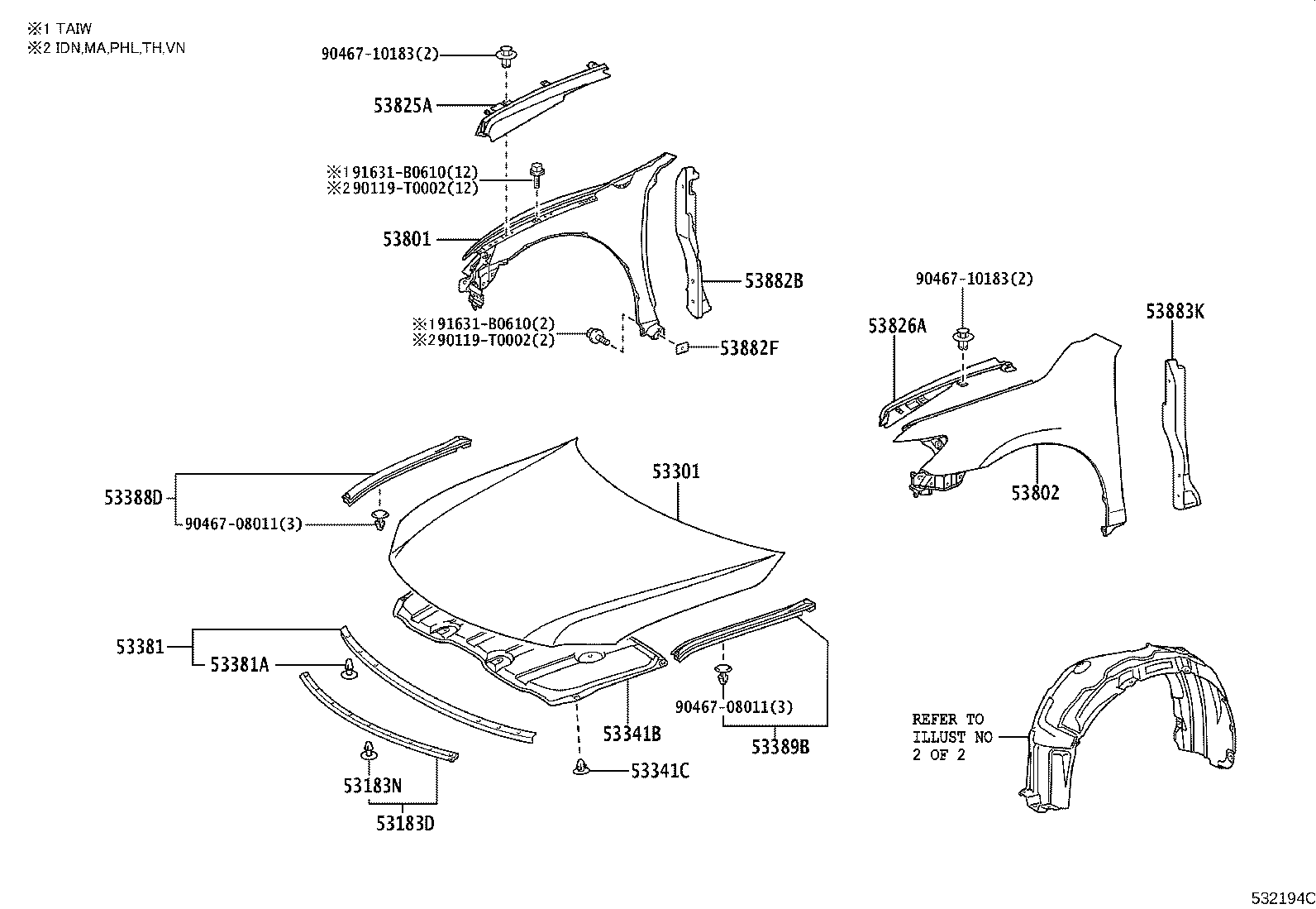 53805-06020 SHIELD SUB-ASSY, FRONT FENDER SPLASH, RH product image