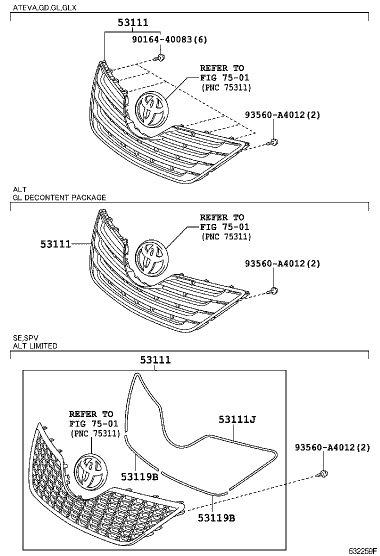 53101-06901 GRILLE, RADIATOR product image