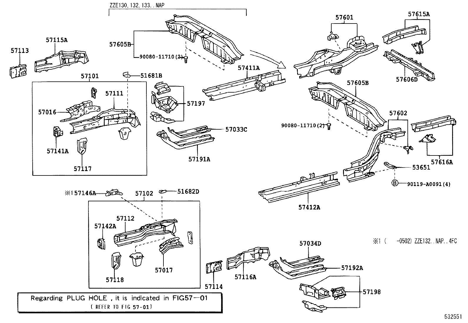 57102-02904 MEMBER SUB-ASSY, FRONT SIDE, LH product image