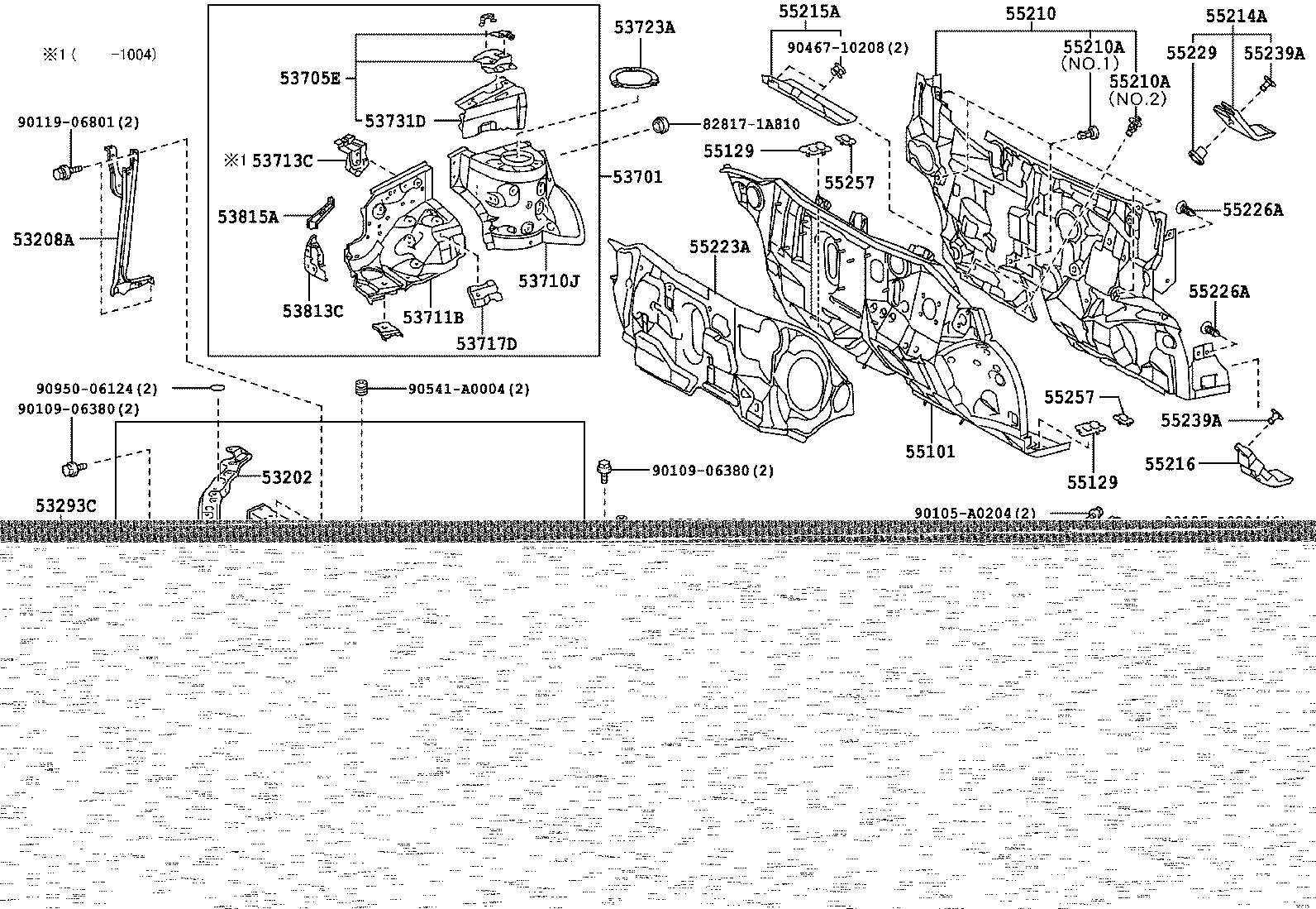 53208-02111 SUPPORT SUB-ASSY, HOOD LOCK product image